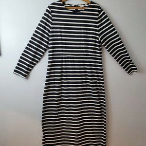 J Crew Black White Classic Back Slit Cotton Striped Maxi Long Dress Size XL